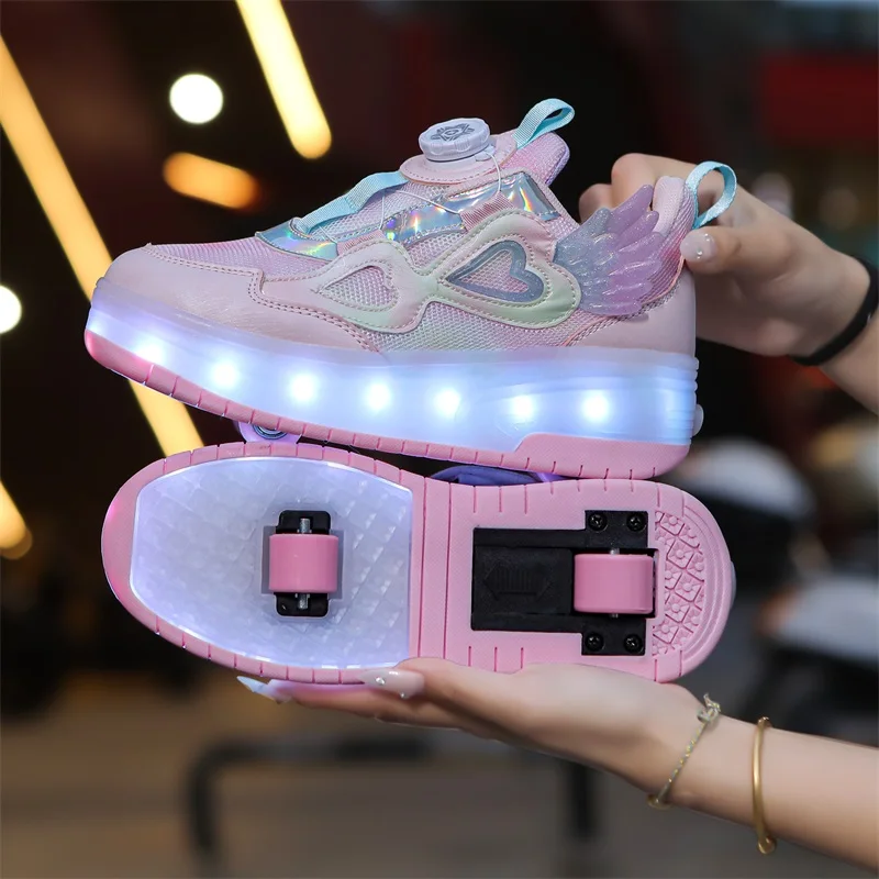 Walking shoes Girls shoes will shine skates New outdoor running pulley fashion children\'s sneakers Breathable mesh shoes