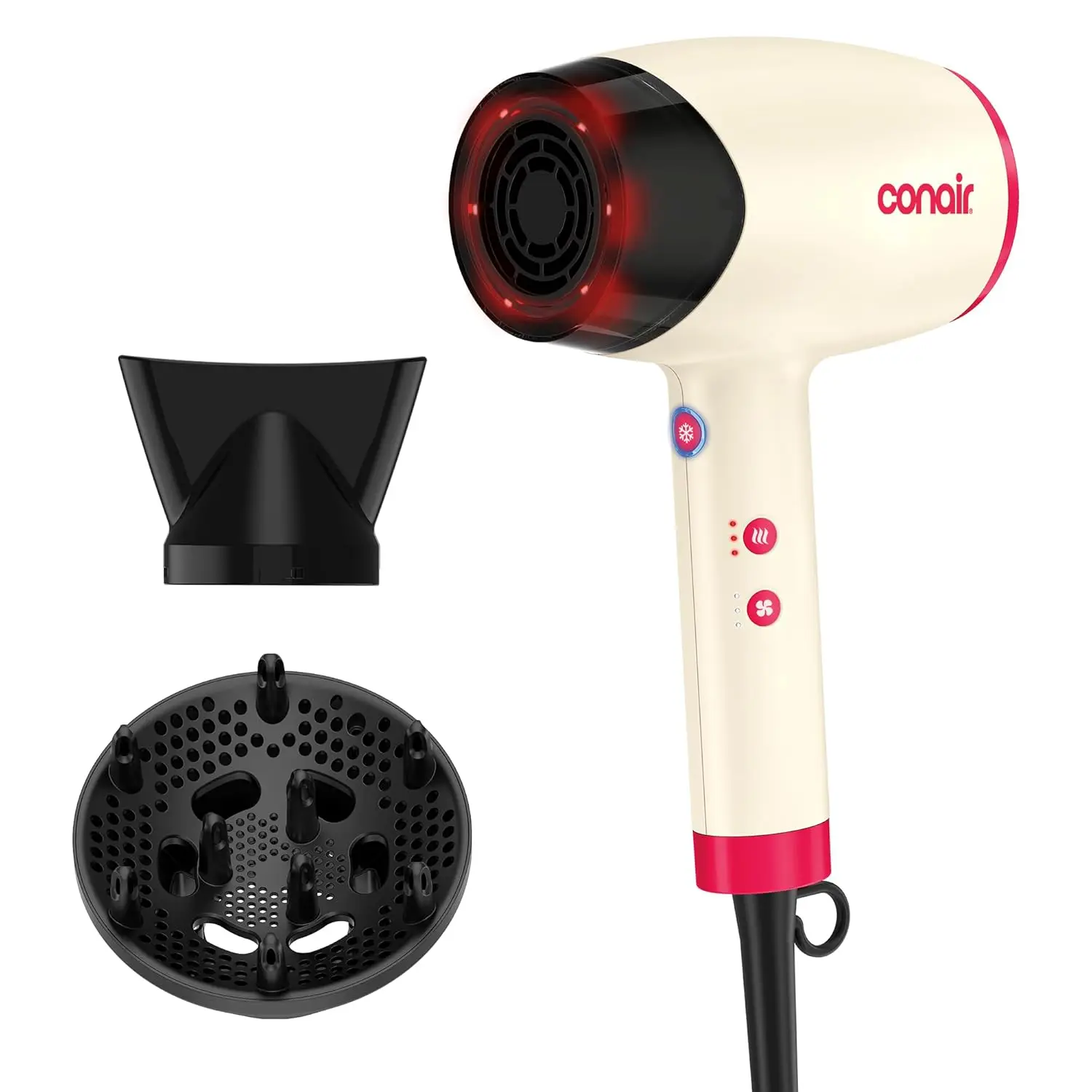 

LED Infrared Hair Dryer with Dual Ion Ceramic Technology, Anti-Frizz, 3 Heat/Speed Settings, Professional Diffuser
