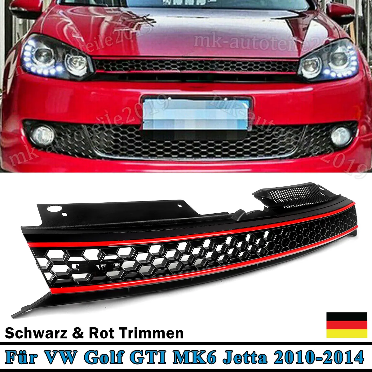 SAIQINGSP For Volkswagen MK6 Golf GTI Jetta Wagon 2010-2014 Front Grille Black W/ Red Trim Car Accessories Tools