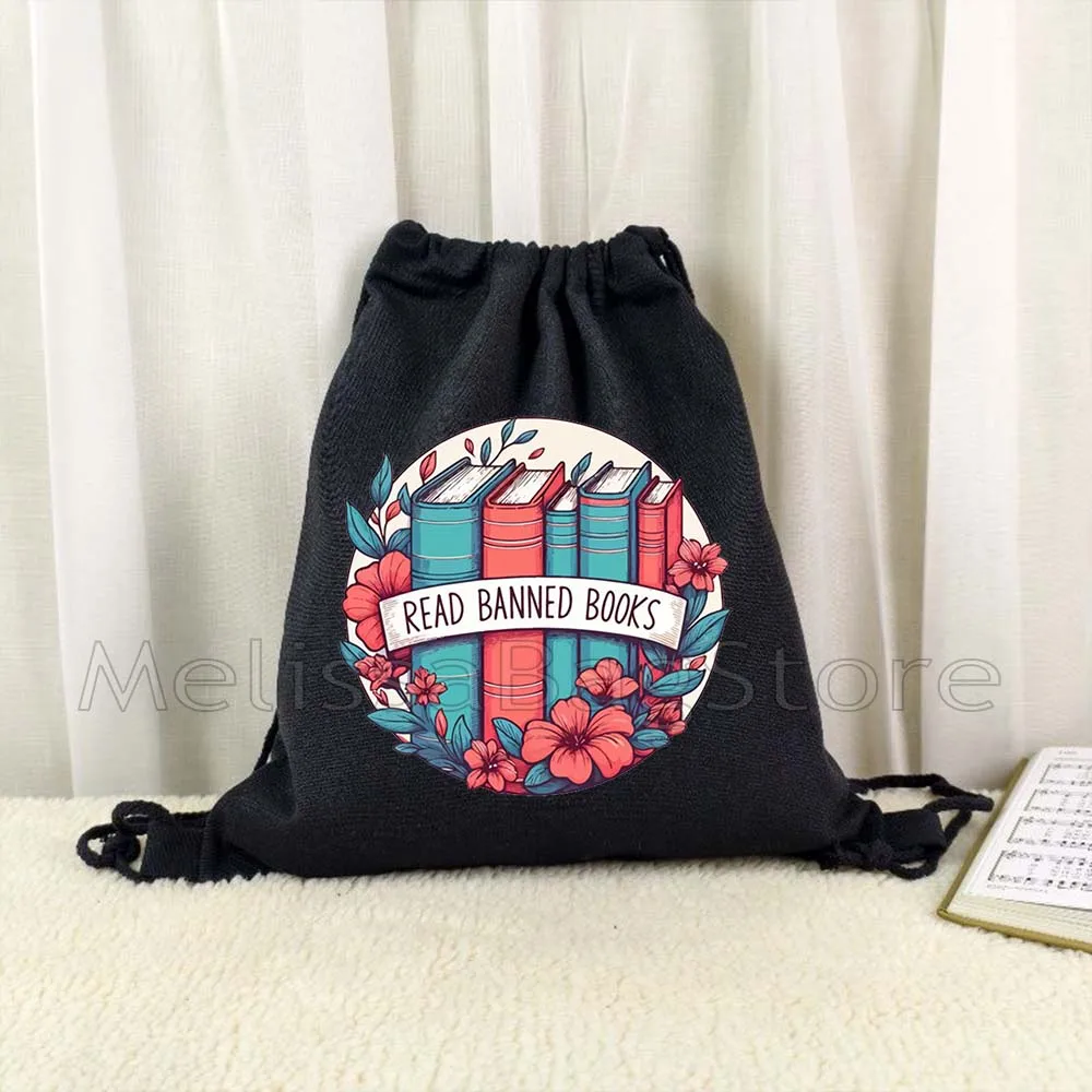 Aesthetic Floral Stack of Books Coffee Flowers Book Quotes Reading Cute Gifts Canvas Drawstring Bag Backpack Gym Sports Sackpack