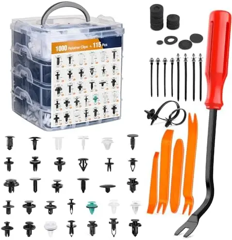 

GOOACC 1115Pcs Car Retainer Clips Assortment - 32 Sizes Nylon Rivets for Bumper Fender, 10 Cable Ties & Remover Tool