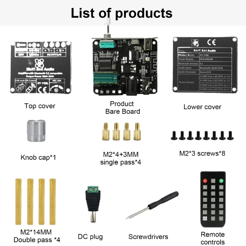 DC9-24V/5A Bluetooth-compatible Amplifiers Sound Board 50Wx2 Highly Power Amplifiers Module 50W Output Multiple Input Interfaces