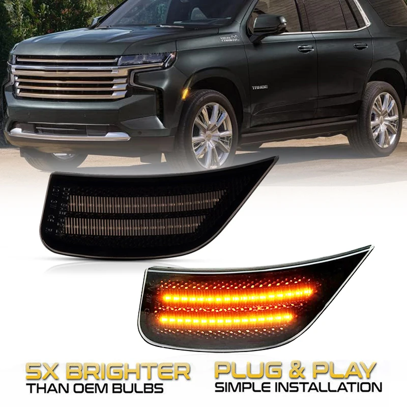 

2-Row LED Side Marker Lights for 2021-2023 Yukon XL Denali Tahoe Suburban Escalade ESV Amber ​Signal Lamps Smoked Lens, 2PCS