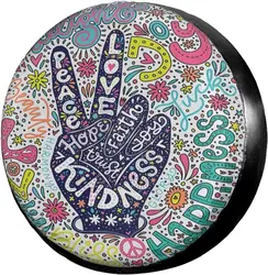 Floral Peace Sign Gesture Spare Tire Cover Polyester Universal Sunscreen Waterproof Wheel Covers for Trailer RV SUV Truck 15 In