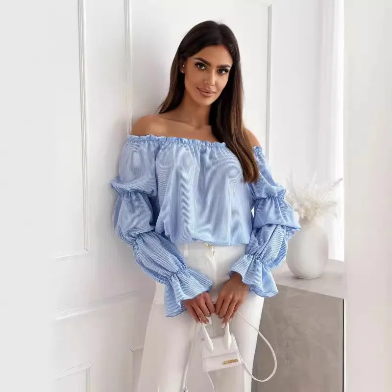 Floral Print Sexy One-shoulder Shirt Women Elegant Fashion Pleated Off Shoulder Blouse For Women 2024 Casual Loose Ruffles Tops