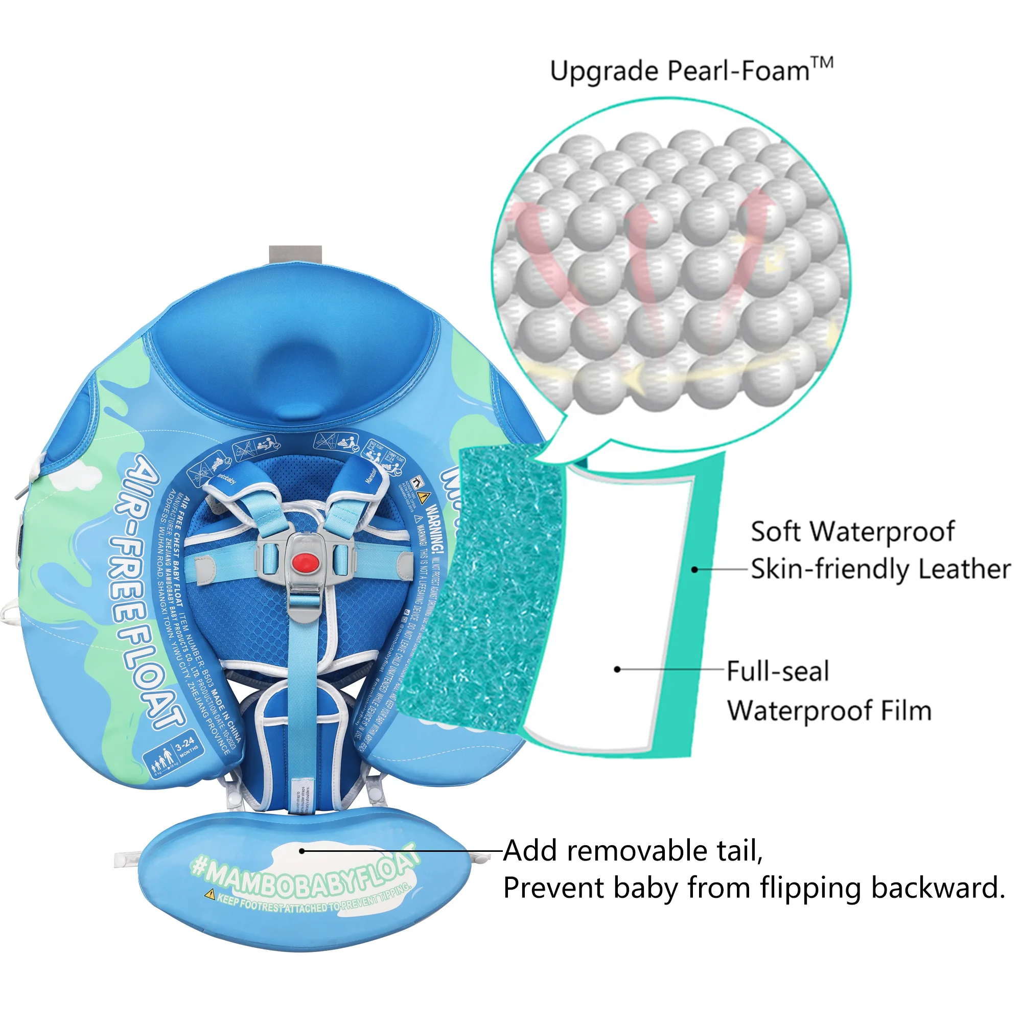 Mambobaby Add Tail Baby Swimming Float with Sun Canopy