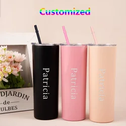 20oz Skinny Tumbler Custom Thermos Cup with Lid Straw Personalized Name Water Bottle 304 Vacuum Cup for Travel Car Coffee Mug