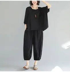 Large Size Casual Suits Women 2024 Summer New Fashion Slimming T Shirt Loose Pants Two Piece Sets Aesthetic Womens Tshirt Sets