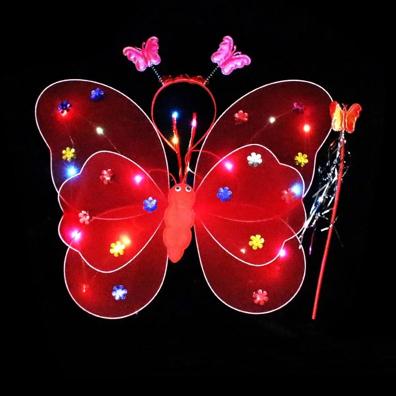 LED Light Butterfly Wings Girls Costume Birthday Halloween Princess Dress Angel Luminous Wings TuTu Skirt Party Dress Up