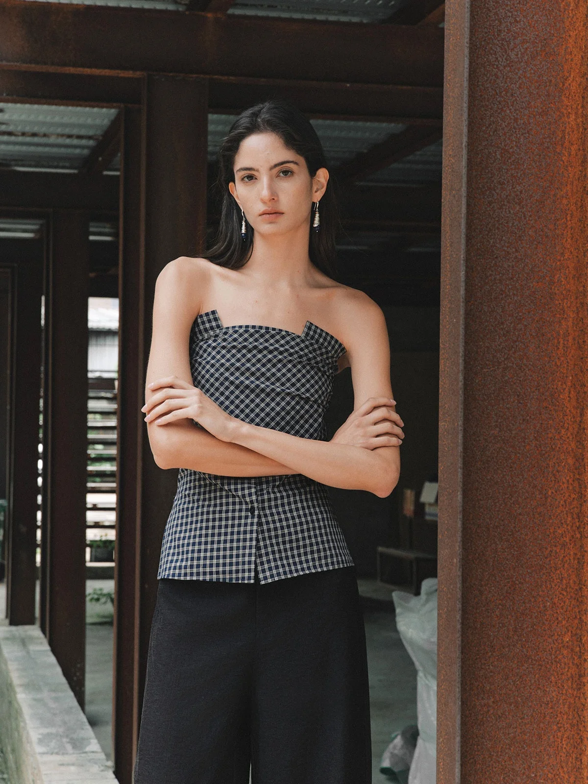 

Регулируемый легкий хлопковый топ-бандо в клетку для женщин: летний, удобный, дышащий, модный дизайн