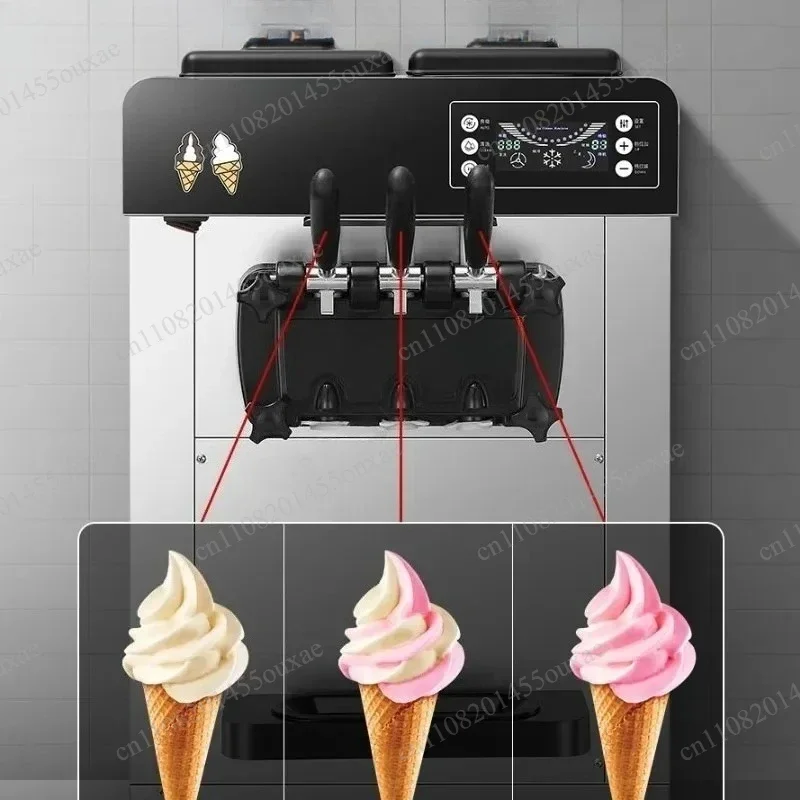 Commercial Soft Serve Ice Cream Machine 12L Intelligent Control Small Vertical Tabletop 3 Flavors Professional Cone Maker