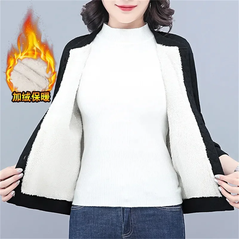 Primavera outono inverno jaqueta de pelúcia feminina de meia-idade idosos mães roupas elegante e quente mostrando cardigan curto