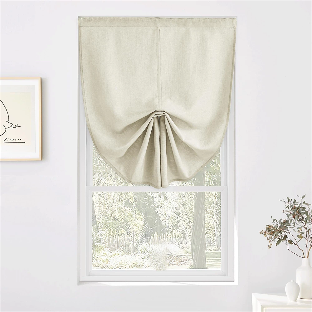 RYB HOME Linen Door Curtains for Door Window, Pull Up Window Valance for Kitchen Bathroom,Light Filtering Blinds for French Door