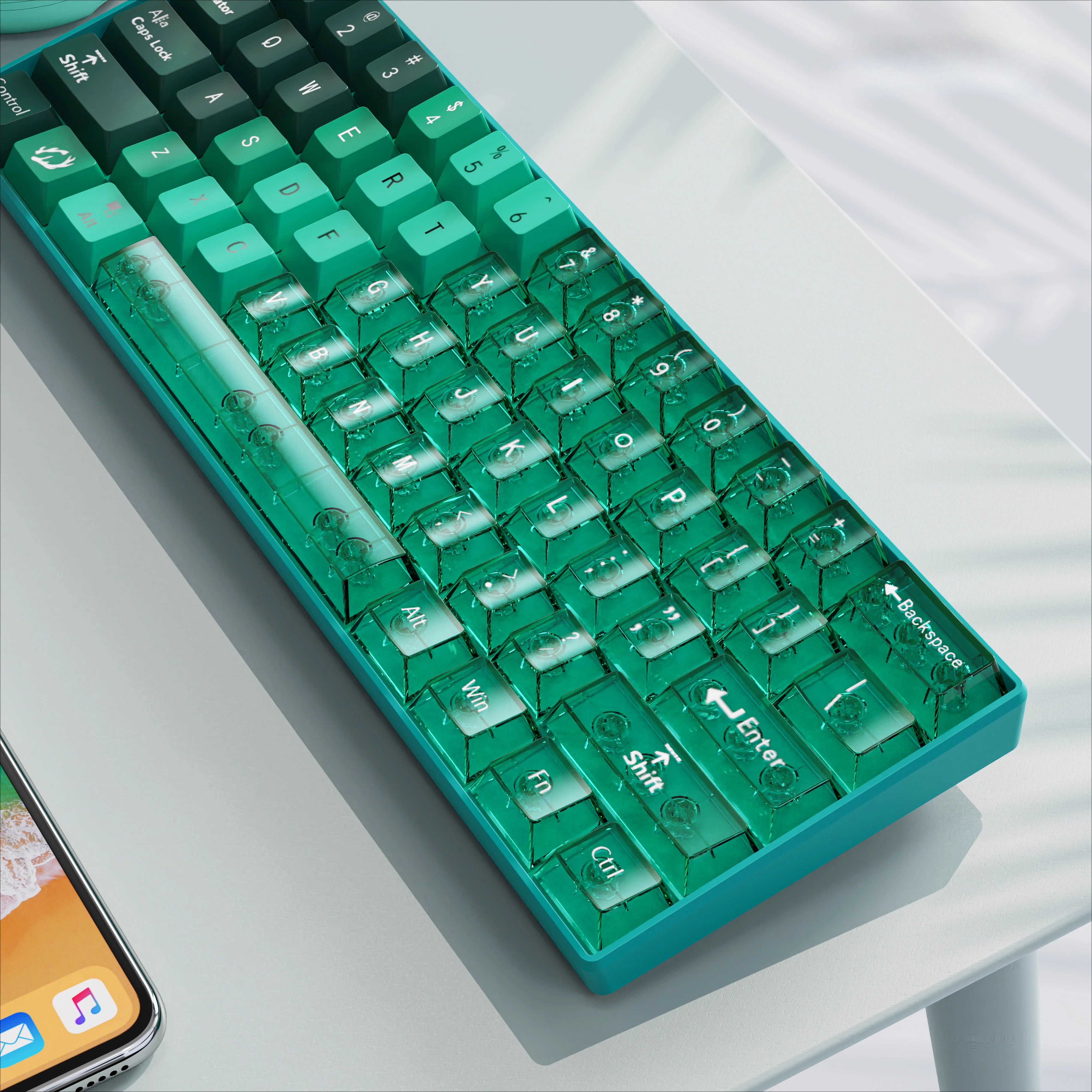 

Green dragon transparent double spell keycap jade green original height PBT + PC material suitable for magnetic axis