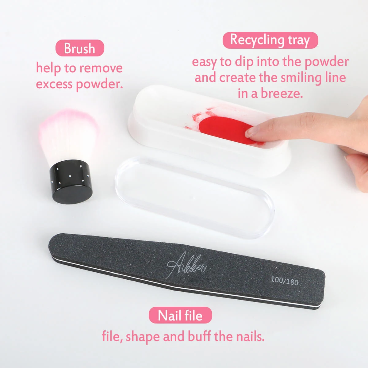 リキッドディッピングパウダーセット,トップレイヤー,活性化ブラシ,リサイクルトレイ付き,ダストブラシ,マニキュア,ペディキュアアート,7個