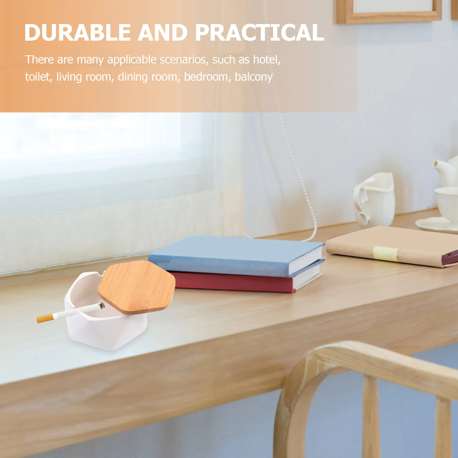 

Ashtray with Lid Household Multi-function Ceramic White Cigarette Butt Container Desktop Small
