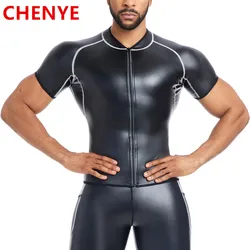 Herren Stehkragen Lederjacke weiße Linie Kunstleder hose Fitness Männer Body Shaper Taille Trainer Korsetts Reiß verschluss schlanke Hemden