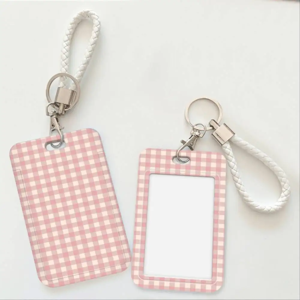 Pink Checkerboard ID Card Holder Plastic Card Protector For Doctor Nurse Student Staff Bank Credit Card