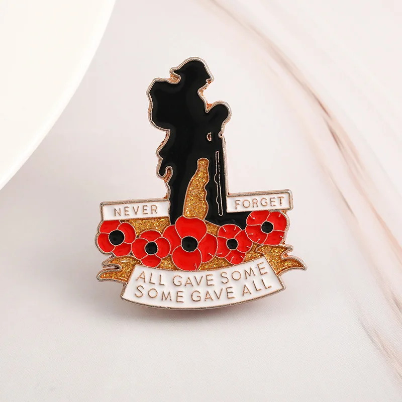 Remembrance Day Enamel Pin Poppy Soldier Silhouette 