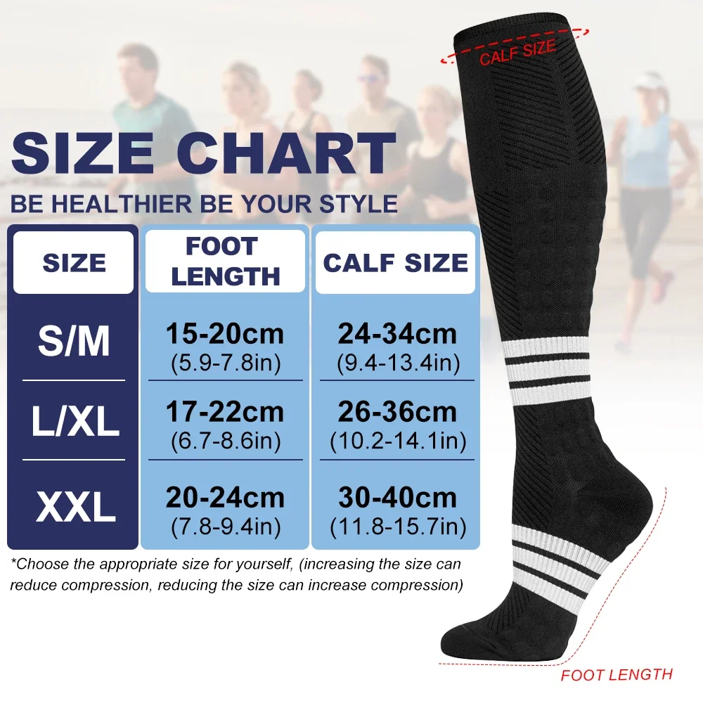 1Pair High Compression Socks for Women & Men Circulation 20-30 mmHg, Best for Running Athletic Hiking Travel Flight Nurses