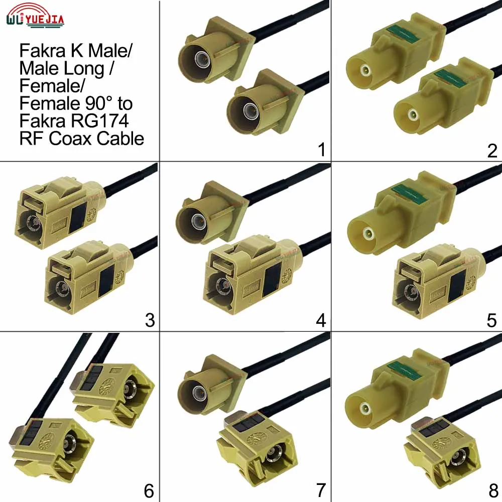 

Curry Fakra K Type Adapter Cable RAL1027 Fakra K Male Plug to Female Jack Connector RG-174 RF Coax Cable Far Car Radio Systems