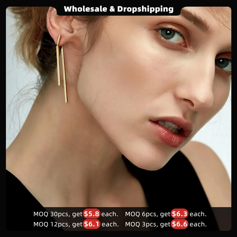 Jewelry Double Long Earrings Dangle Earring Rose Gold color Earings Stainless Steel Drop Earrings For Women Wholesale