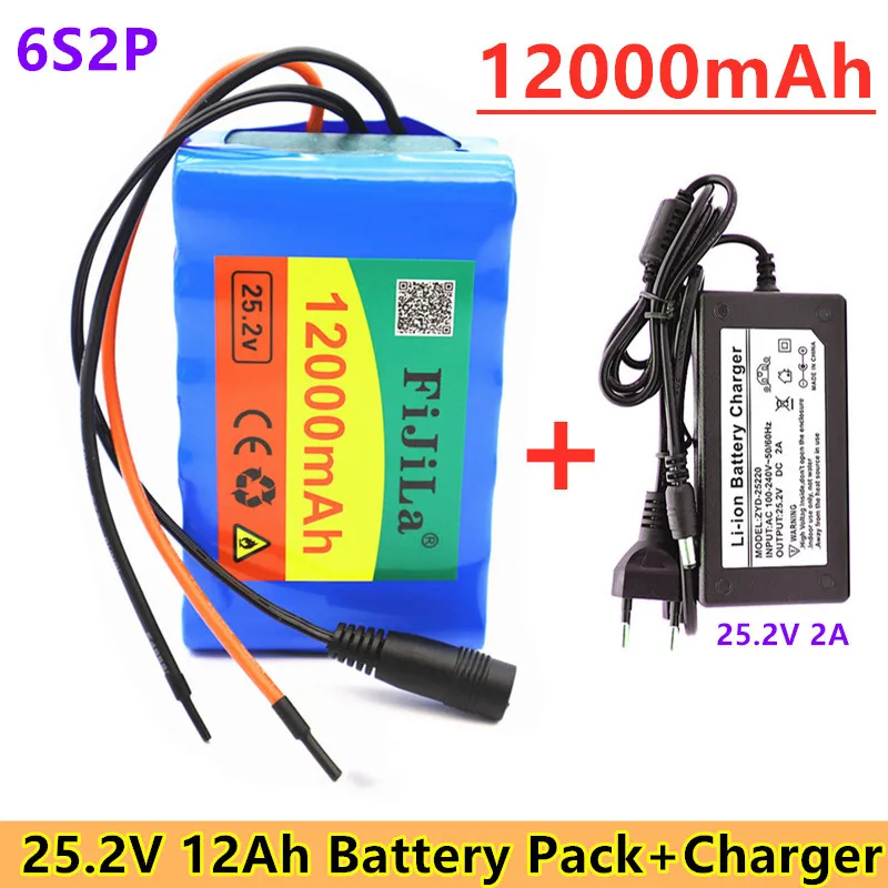 

Bateria de lítio 24v, 12ah, 6s2p, 18650, 25.2v, 12000mah, bicicleta elétrica, ciclomotor, elétrica, li-ion, com carregador