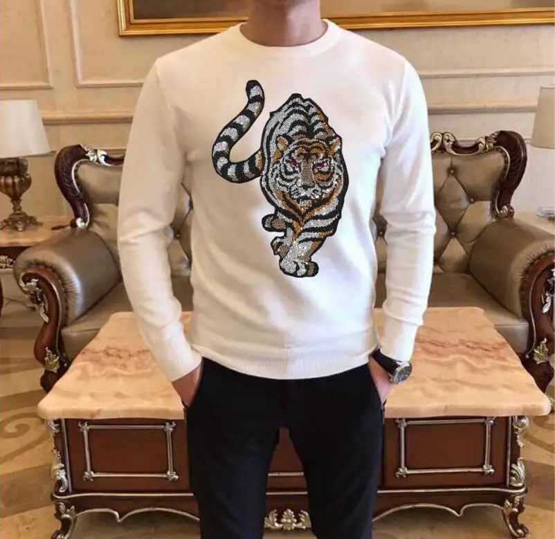 

Mens Pullover Slim Fit Jumpers Knitting Patterns Winter designer brand Fashion Brand Rhinestone Sweater