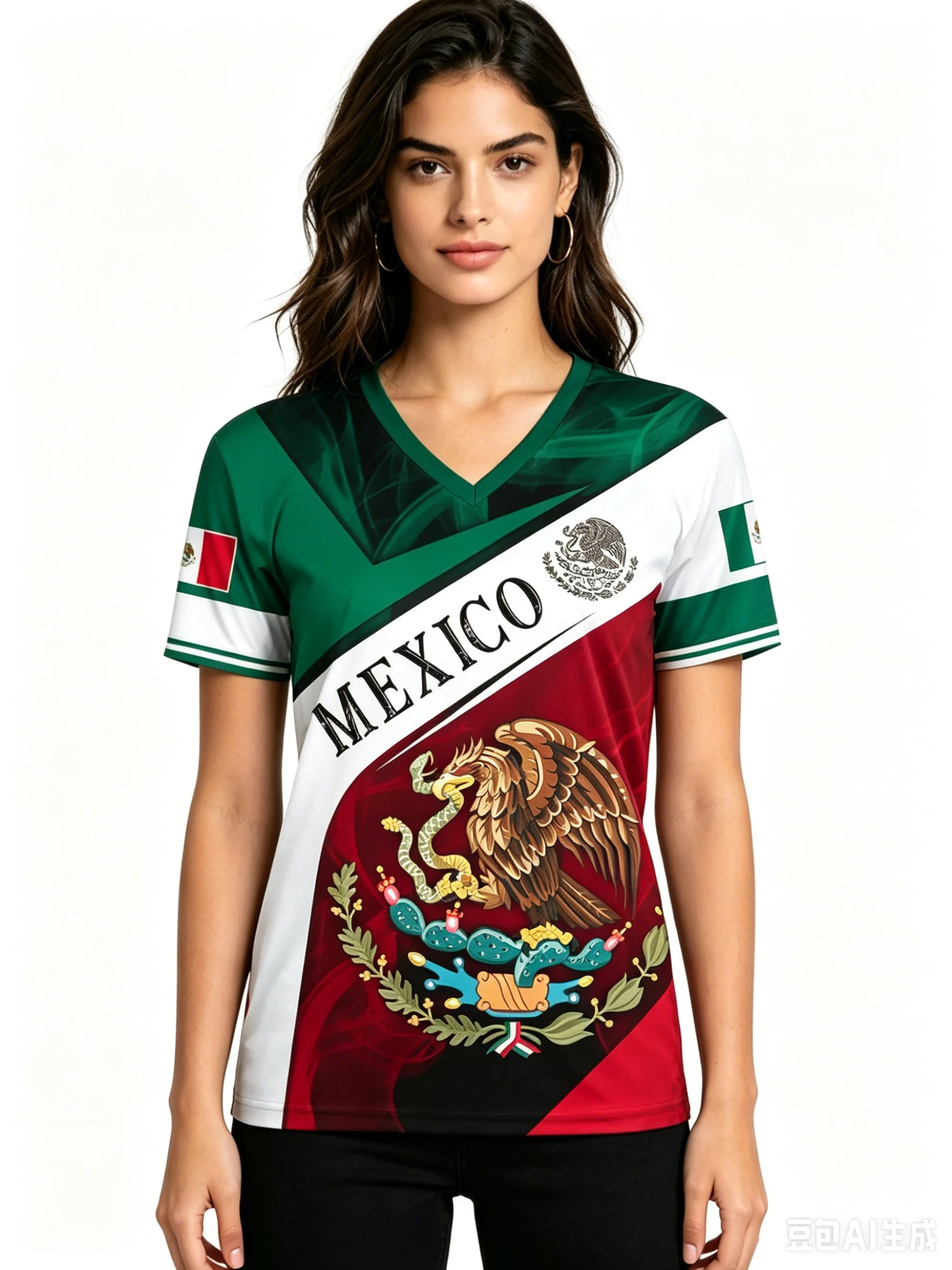Summer Fashion V-neck Women's T-Shirts Mexico National Flag Eagle 3D Print Short Sleeve Tee Casual Loose Street Female Clothing