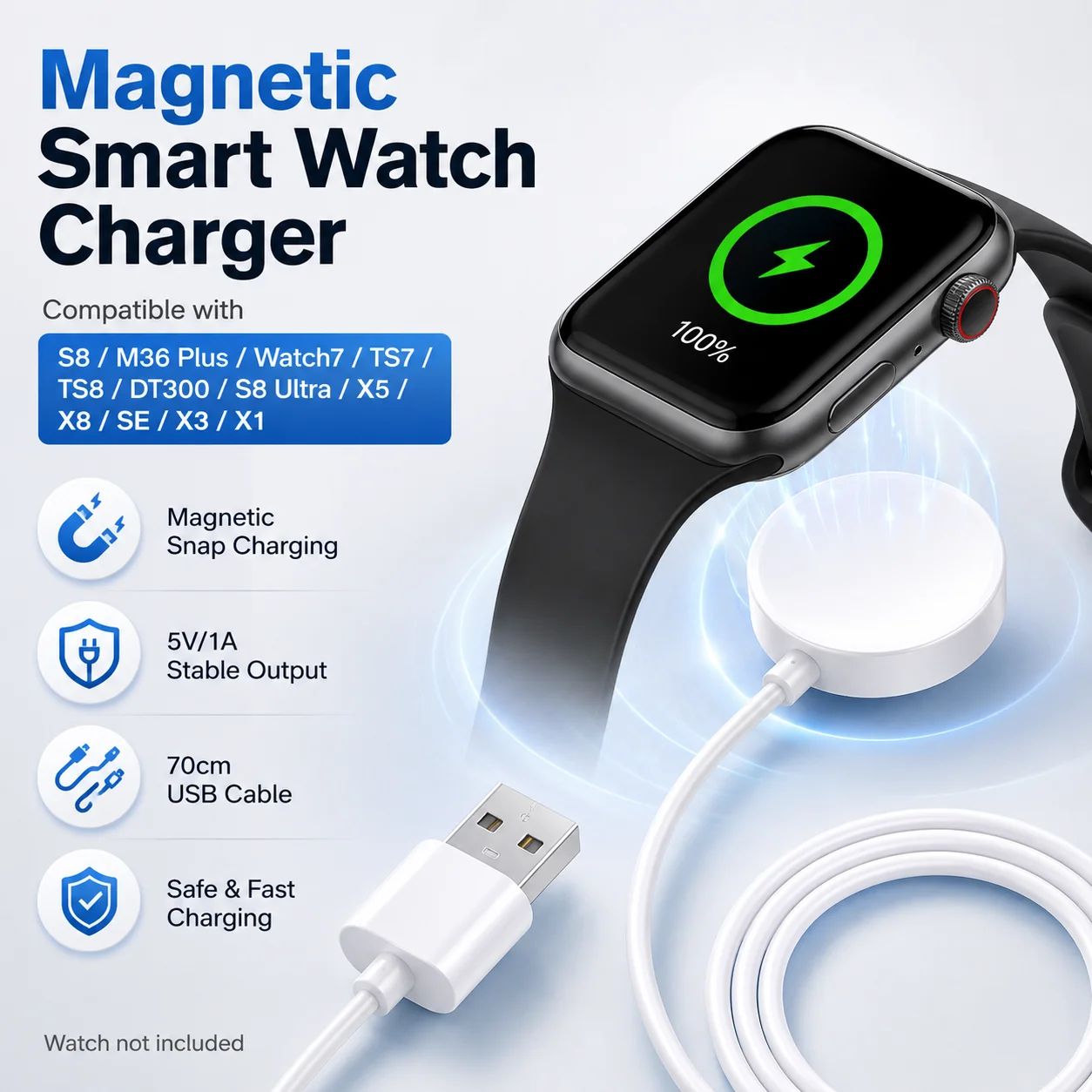 Magnetic Charging Cable For S8/M36 Plus/Watch7/TS7/TS8/DT300/S8/X8 SE, Universal Wireless Charger for Multiple Smartwatch Models