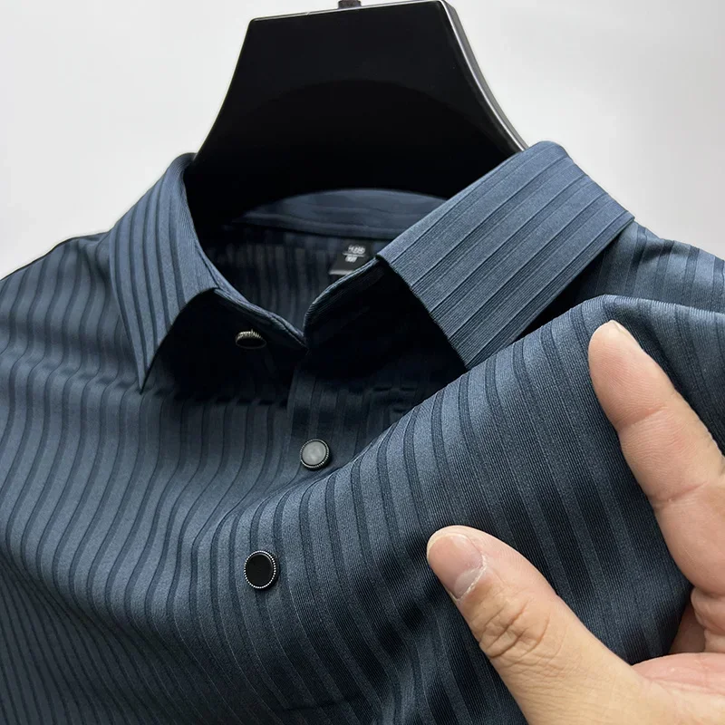 Men's Ice Silk Polo Shirt, Lapel, Hollow, Short-Sleeved, Breathable, Business Fashion T-Shirt, Men's Brand Clothing, Summer, New