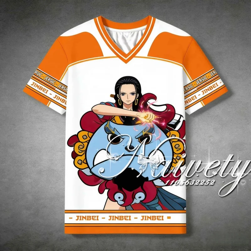 One Piece Jinbei Crew Anime Print American Sport T-shirt 2026 Summer Quick Dry Breathable Tops for Adults & Kids