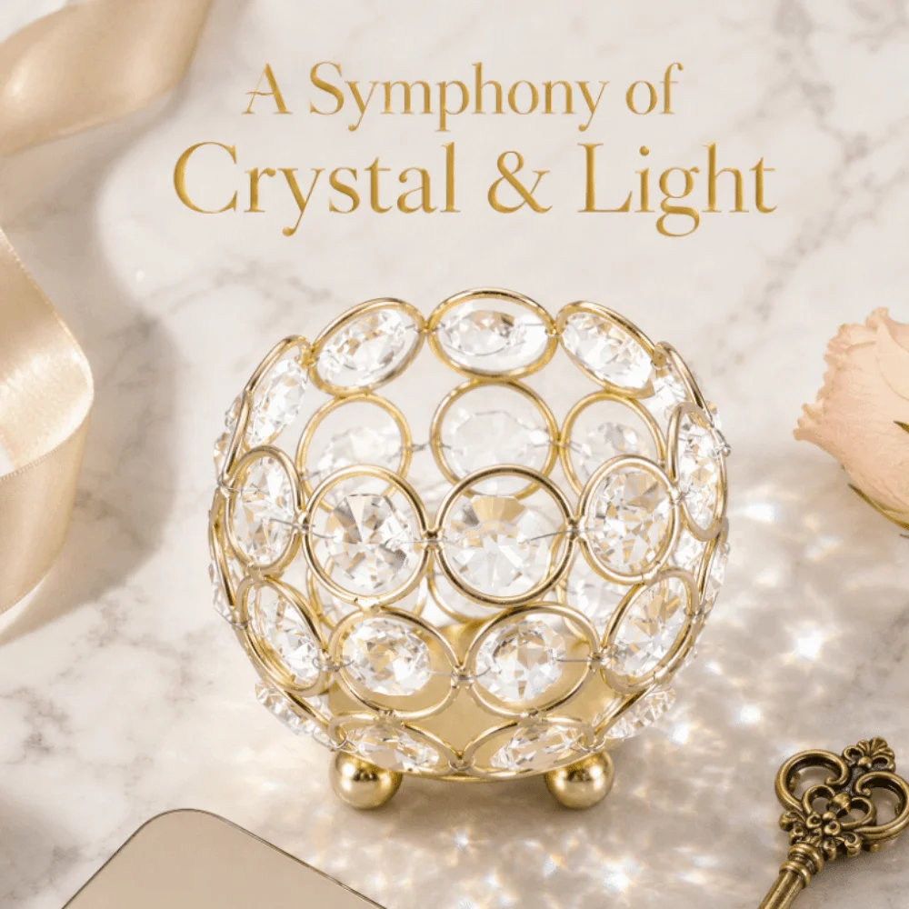 Gold Crystal Candle Holders Metal Base Reflective Base Table Centerpieces 8cm Diameter Round Votive Candle Holders Wedding Decor