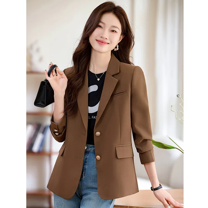 2025new elegante moda terno casual feminino manga longa blazer profissional jaqueta formal workwear8316