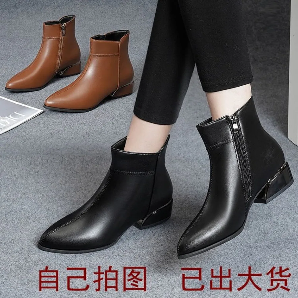 2026 Neue Damenstiefel Mode Lässige Lederstiefel Spitze Formelle Büroschuhe für Frauen Reißverschluss-Knöchelstiefel – Detail 10
