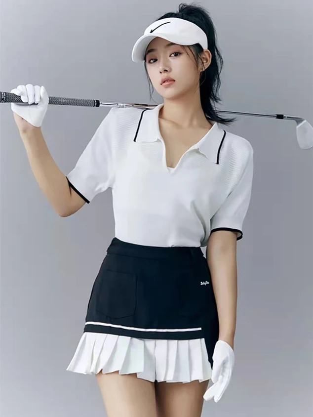 women's-golf-ball-clothing-set-ice-silk-pleated-short-skirt-quick-dry-short-sleeve-golf-uniform-white-color-sportswear