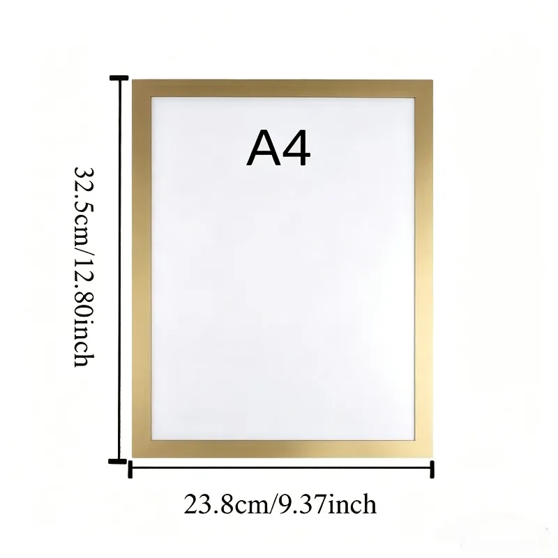 4Pcs A4 Magnetic Display Frame Self-Adhesive Black Border PVC Holder for Certificates Photos & Posters Waterproof Wall Decor