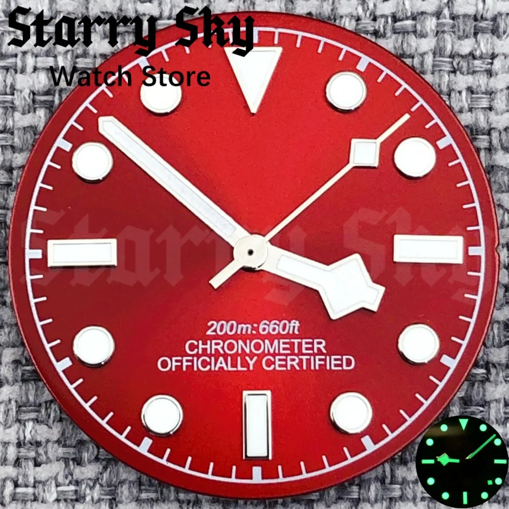 Starry Sky 29mm Red Watch Dial Snowflake Hands With Green Luminous Suitable For NH34/Mingzhu Miyota/ETA PT5000 Movement