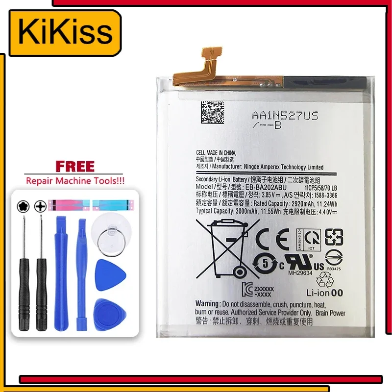 

Аккумулятор Kikiss EB-BA202ABU 3000 мАч для Samsung GALAXY A20e, A20E, A10e A102W A102U A202F, A20 A10 E Bateria