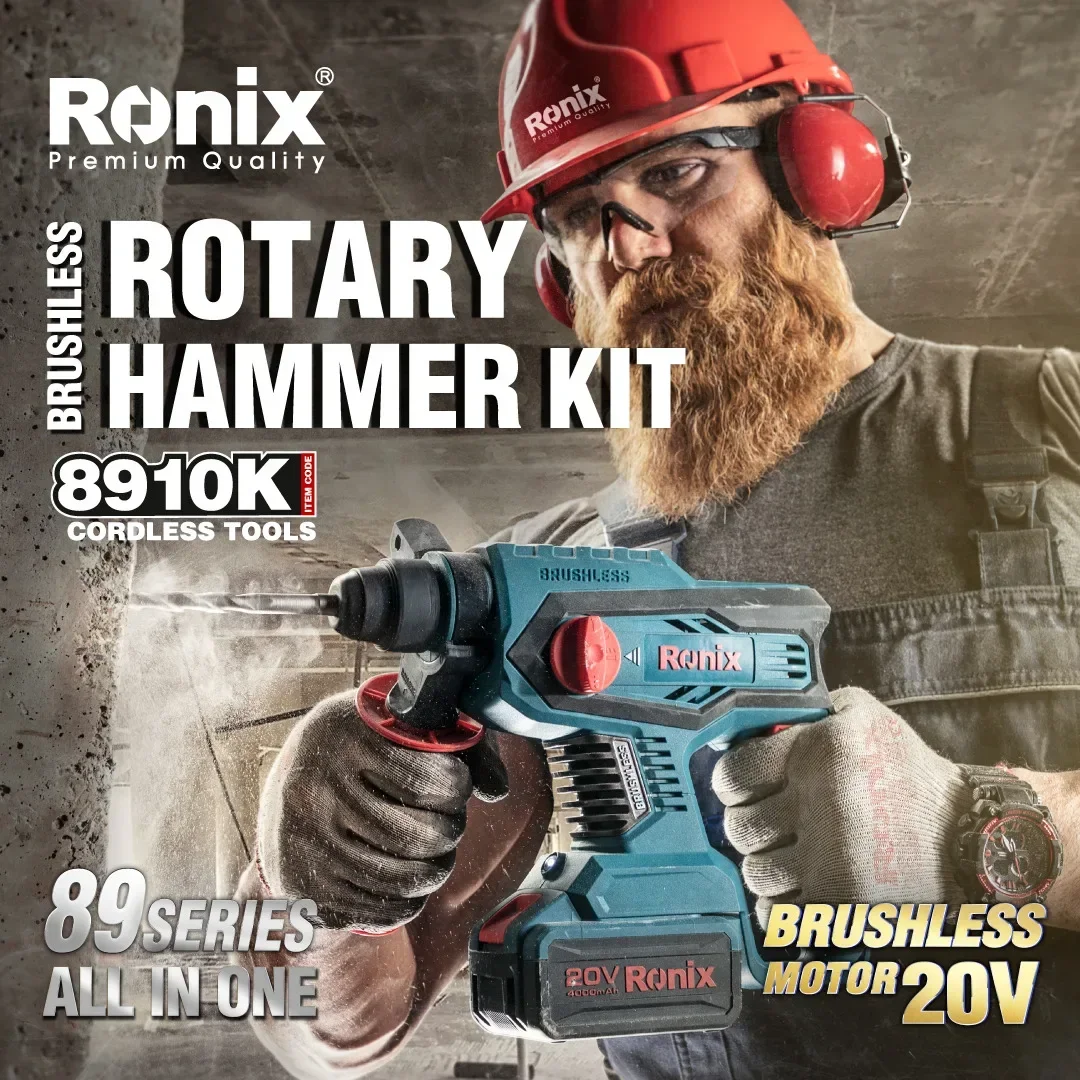 RONIX 8910k Elektrohammer, 26 mm Elektrowerkzeuge, wiederaufladbarer Lithium-Akku, bürstenloser 20 V Akku-Bohrhammer