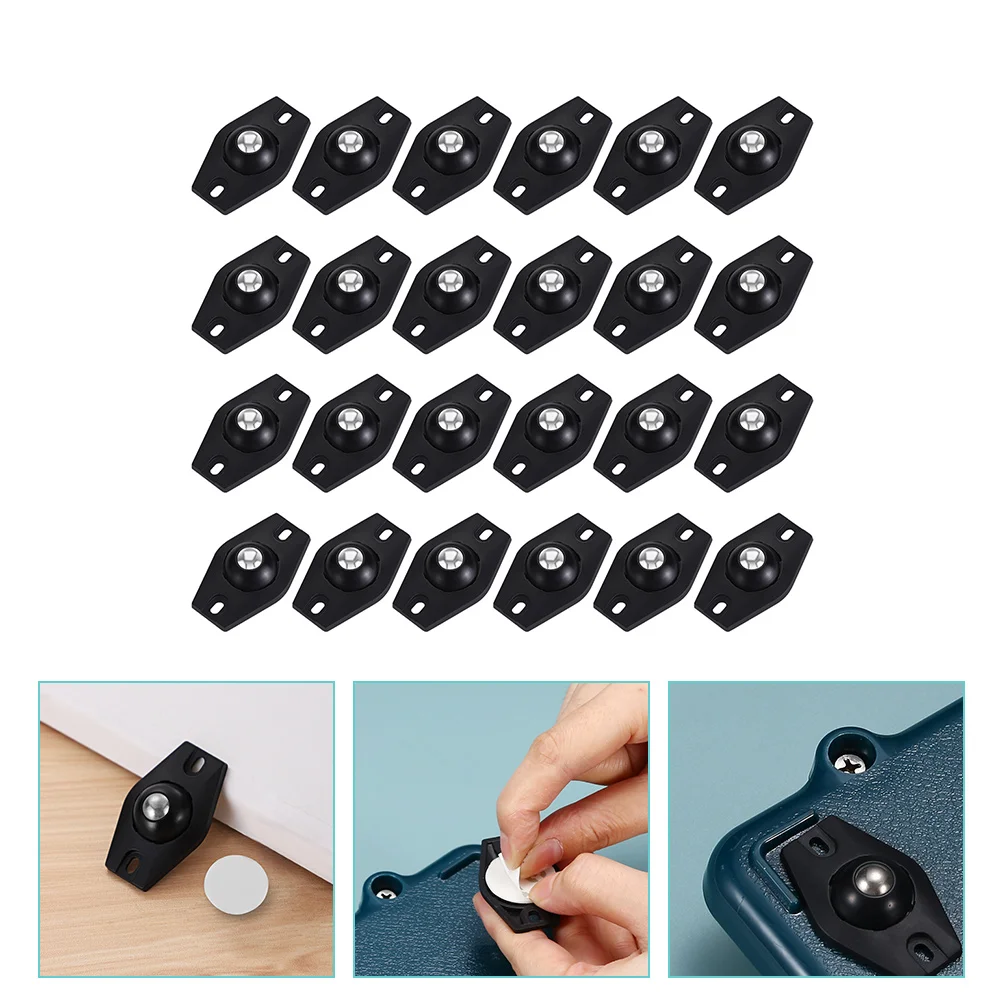 24 Pcs Storage Bins Sticky Pulley Case Caster Replacement Wheels Casters Adhesive Black for Furniture