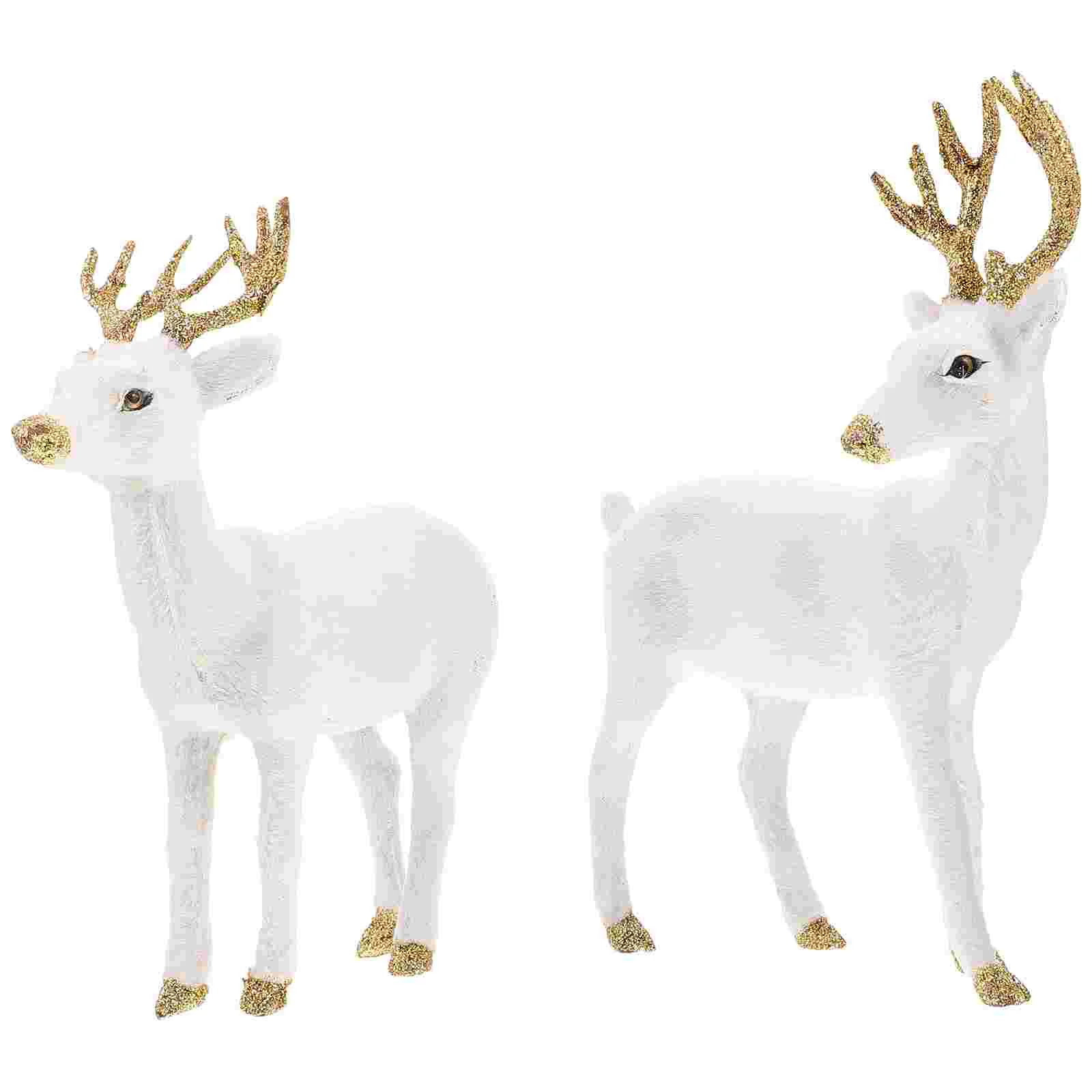 2 Pcs Simulated Sika Deer Figurine Desktop Ornament Polyethylene Figure Christmas Statue Animal