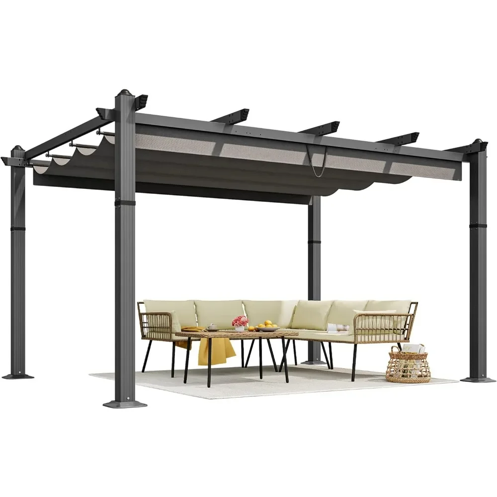 

10x13ft Pergola Outdoor, Retractable Aluminum Pergolas w/Sun Shade Modern Patio Canopy, Heavy Duty Pergolas Shelter