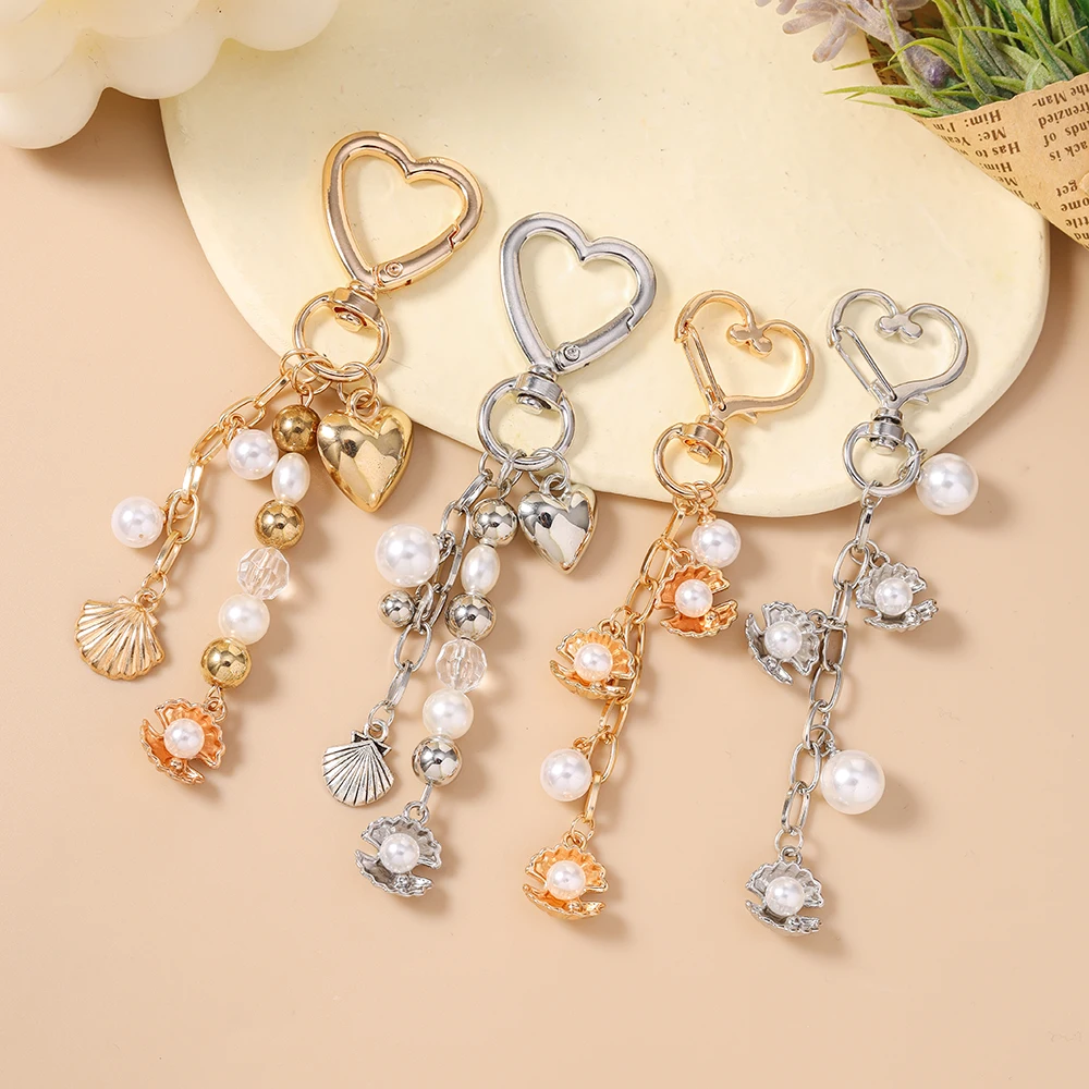 Aihua Fashion Sommer Strand Muschel Schlüsselanhänger Perlenbesetzter Schlüsselring Anhänger für Frauen Mädchen Handtaschen-Deko DIY Schlüsselanhänger Schmuck – Detail 3