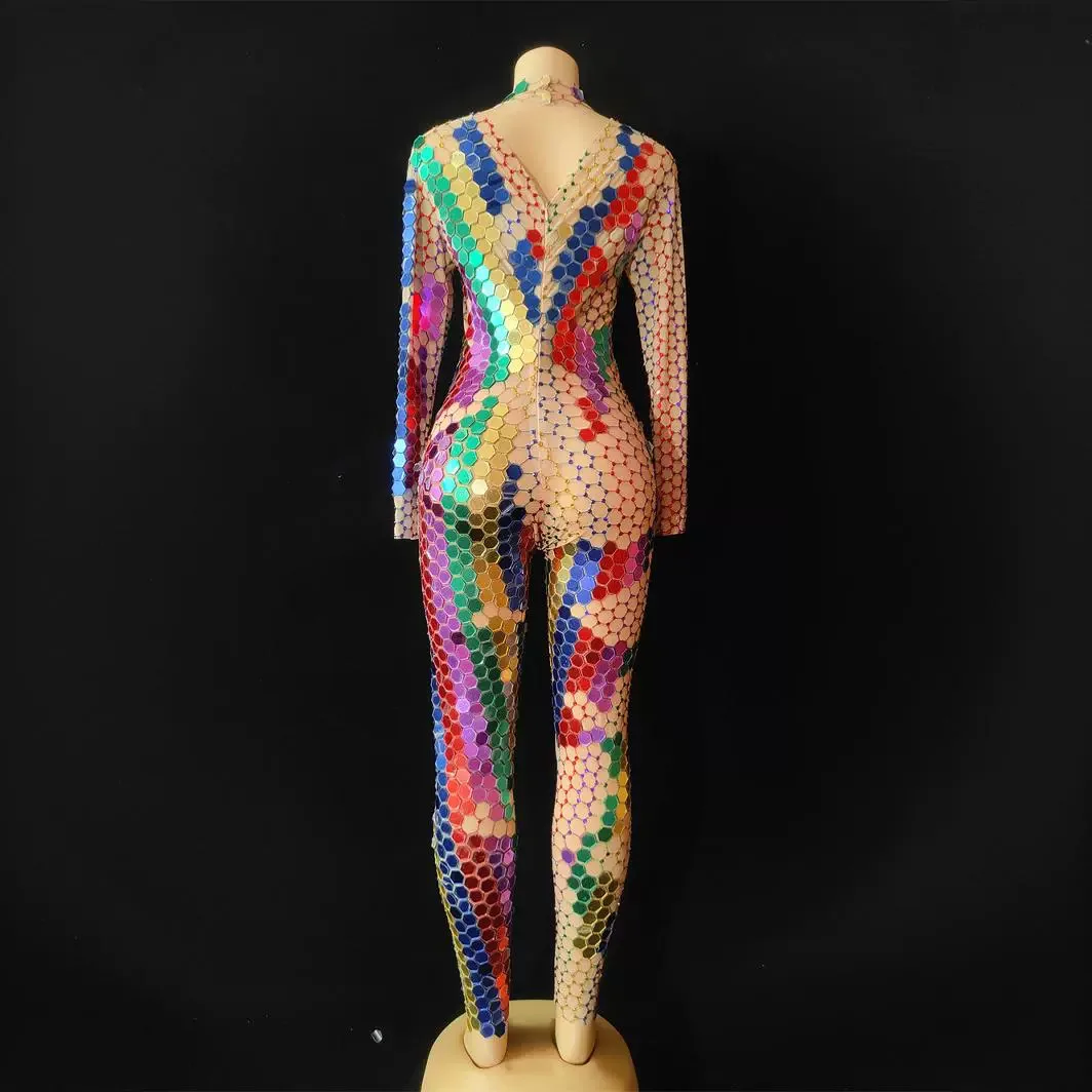 

New nightclub party performance colorful rhinestone sequined jumpsuit stage performance suit wsk