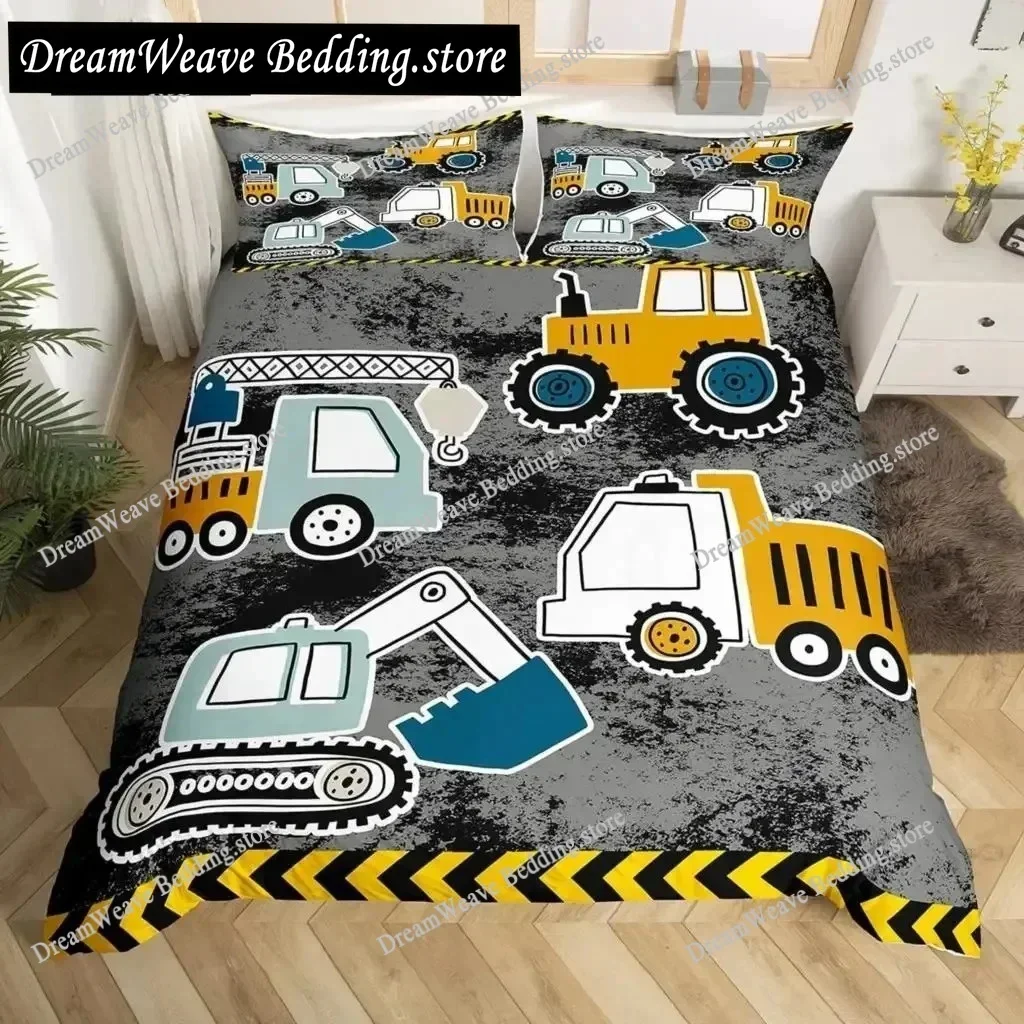 3D Equipment Trucks Duvet Cover King Kids Boys Cartoon Car Excavator Tractor Bedding Set Construction Comforter Cover Set592