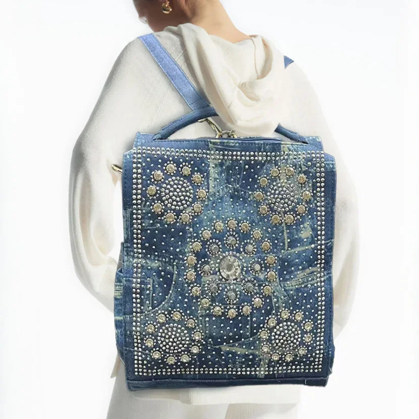 

Ladies' fashionable and personalized shiny diamond embellished backpack with large capacity and elegant shoulder bag