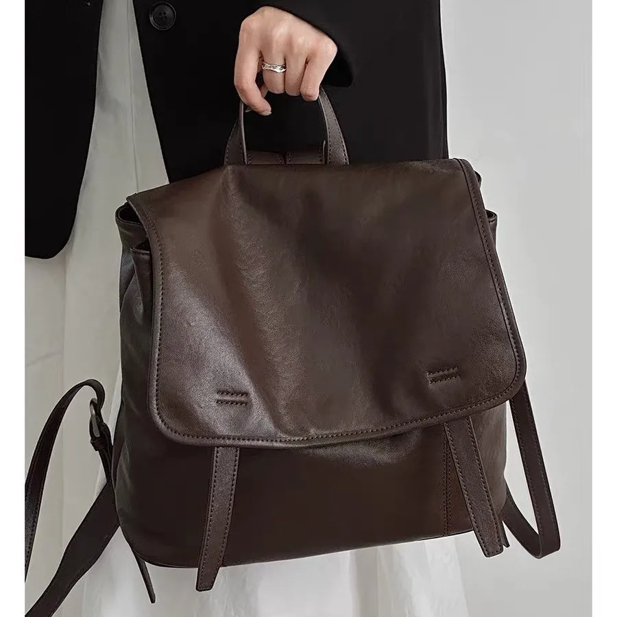 retro leather backpack casual large-capacity travel bag High-quality leather cowhide backpack 2026 new minimalist