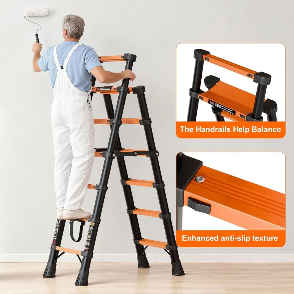 Składany stołek z poręczą bezpieczeństwa, szerokim antypoślizgowym pedałem, grubymi gumowymi nóżkami, lekki, wytrzymały, składany i przenośny, 33