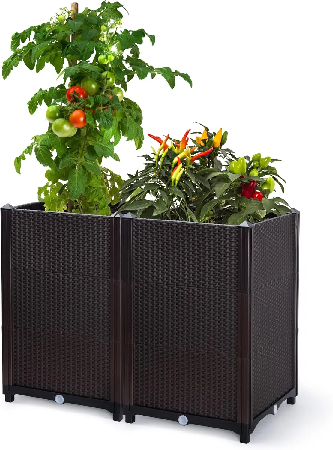 

Elevated Planter Box Set of 2 with Drainage Plug for Flowers, Herbs, Vegetables - Outdoor Standing Gardening Kit
